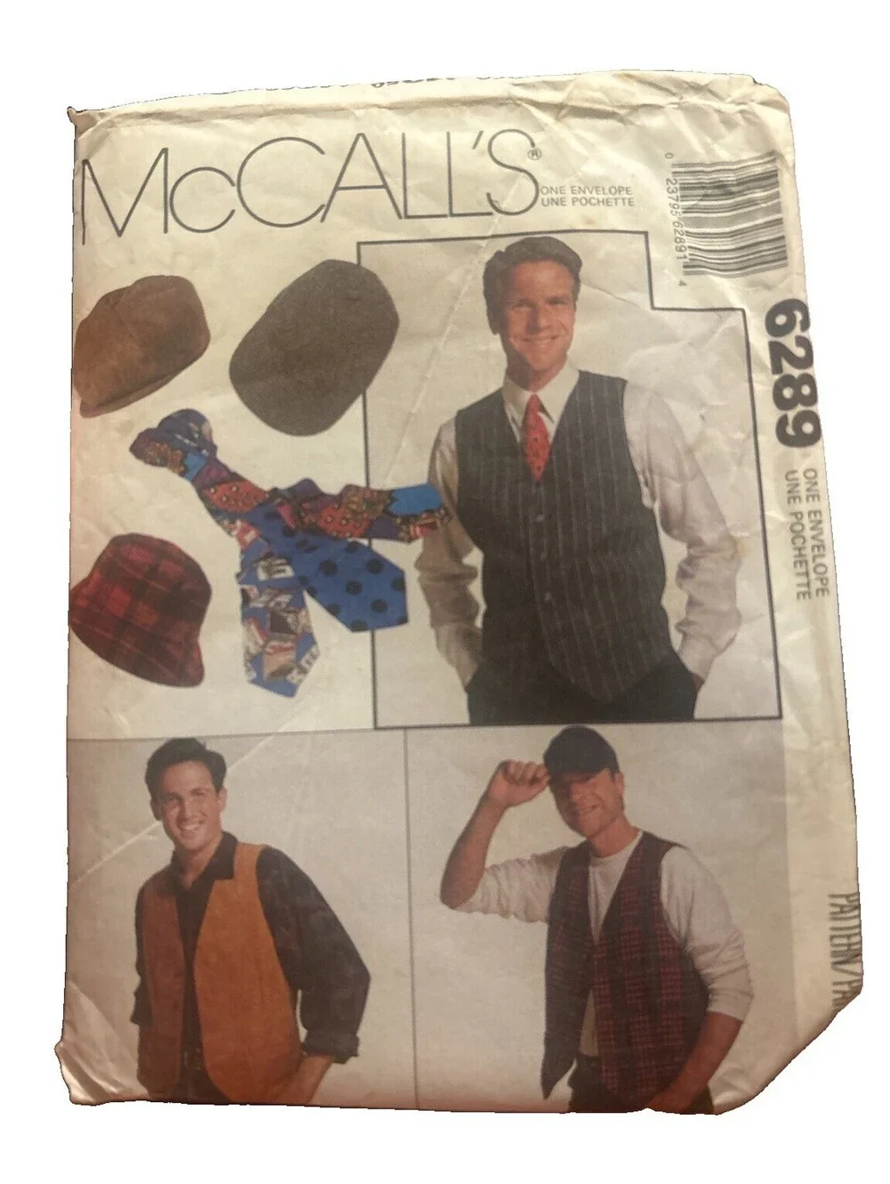 Vintage McCall’s 6289 Men’s Hats Vest Tie Pattern Cut Complete One Size